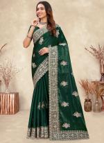 Crepe Silk Bottle Green Wedding Wear Coding Work Saree